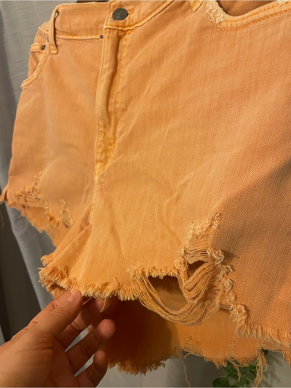 aerie Daydream Distressed Orange Denim Shorts - Picture 2 of 5